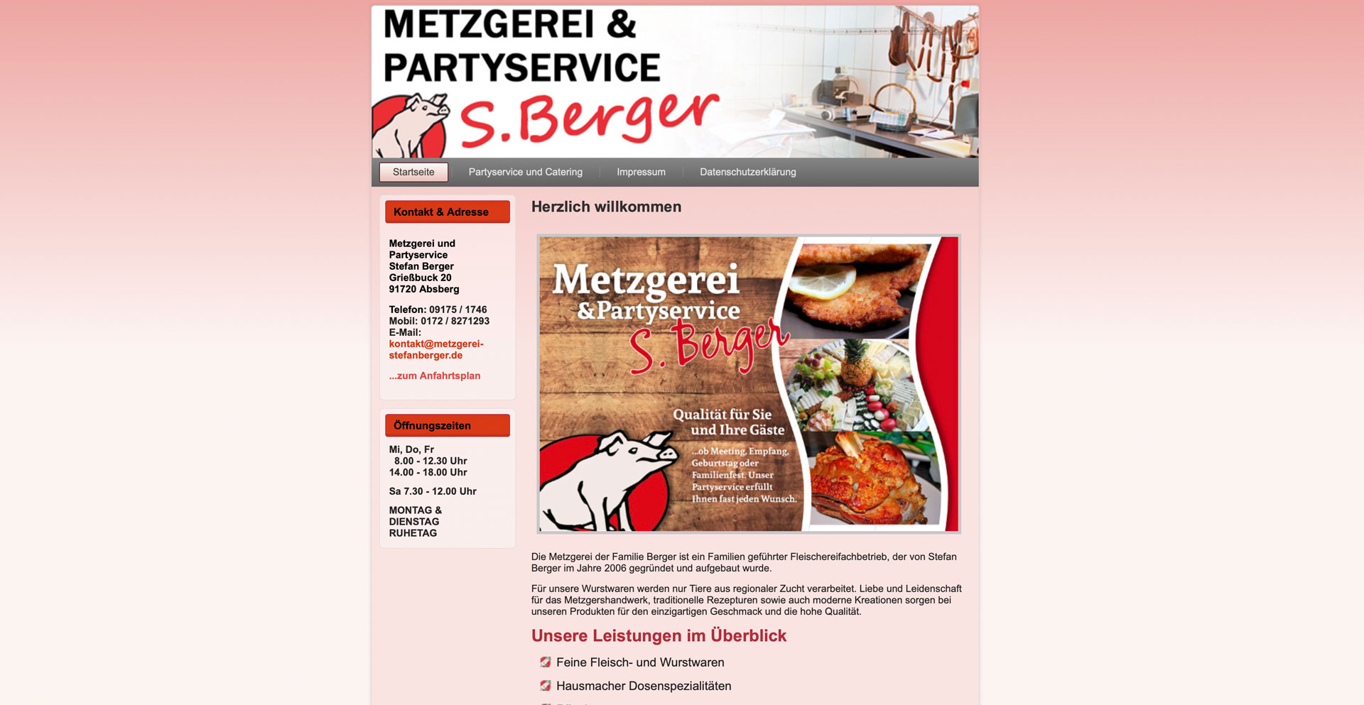 Webdesign Brombachsee Fränkisches Seenland Metzgerei Homepage alt